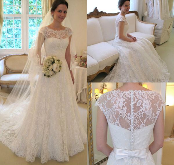 

2019 modest wedding dresses lace appliqued a line cap sleeves jewel bohemian wedding dress vestidos de novia plus size country bridal gowns, White