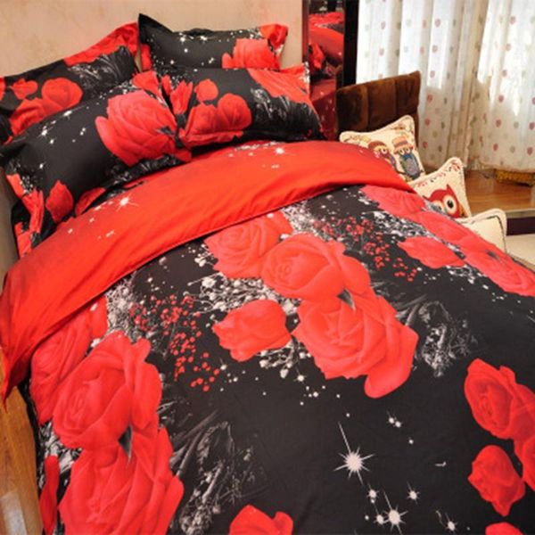 

bedding sets duvet cover set 2/3/4pcs 3d flower rose print quilt sheets pillowcase bedding linens single twin double  a