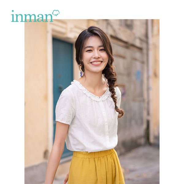 

summer new arrival o-neck lieterary retro holiday style all matched short sleeve women blouses shirt ing, White