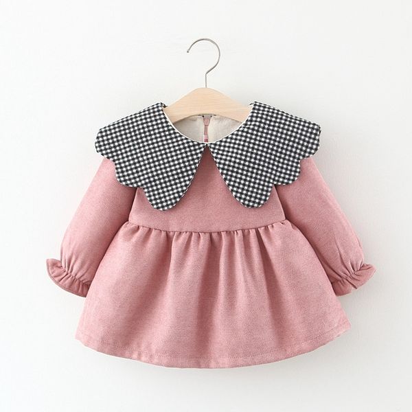 

winter princess dress long sleeve velvet dress 2019 autumn girls baby kids children plaided lapel collar dresses vestidos s10040, Red;yellow
