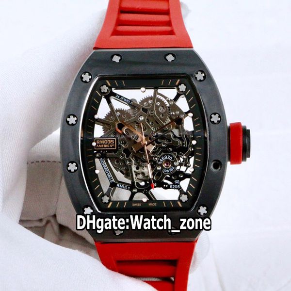 

luxury new rm035 america5 skeleton dial japan nh automatic mens watch pvd black steel case sapphire red rubber strap watches watch_zone, Slivery;brown