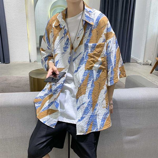 

hawaiian shirts print turn down collar brown short sleeve casual shirts men streetwear beach for men camisas para hombre, White;black