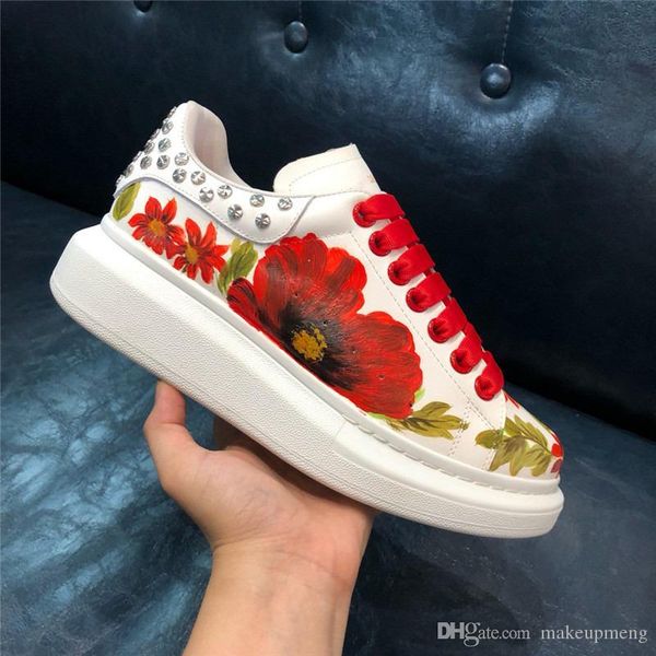 

alexandemcque aw mc oversized sneakers designers women's poppys field print sneaker leather trainers shoes sneakers with original box, Blue;gray