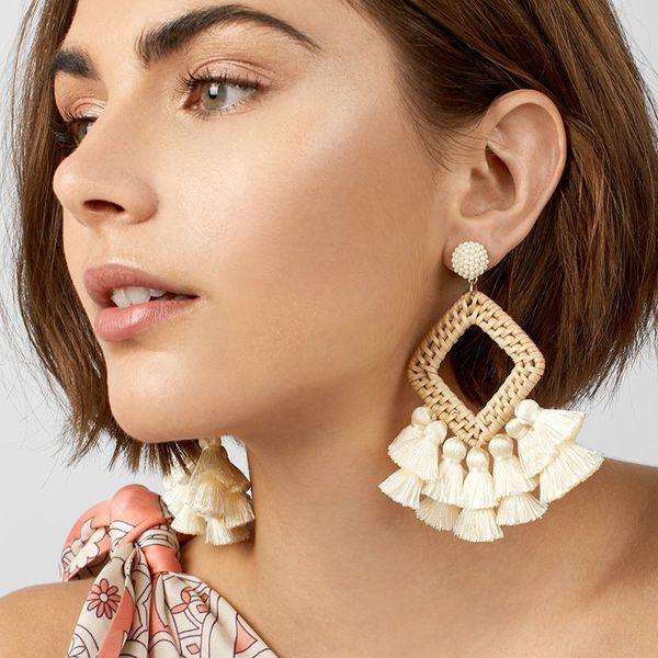 

bohemian earrings jewelry vine straw wicker woven bamboo vine geometry tassel earrings creative personality female earrings gifts, Silver