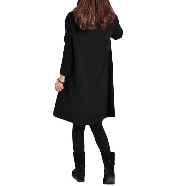 

g8217 autumn winter women dress plus size long sleeves pockets solid v neck loose dresses mujer vestidos faldas casual for lady and girls, Black;gray