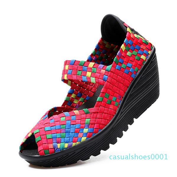 

women summer sandals woman peep toe mix color women wedge slip on beach shoes female causal ladies fashion 2020 outdoor c01, Black