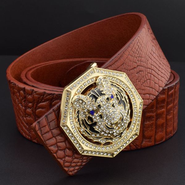 

maxi высшего качества дизайнера стиль роскошный алмаз шипованных головы тигра гладкой пряжкой кожаный ремень талии пояса, Black;brown