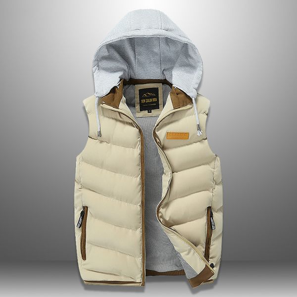 

new men stylish vest autumn winter down vest casual mens sleeveless jacket warm waistcoat streetwear men men's hooded vests, Black;white