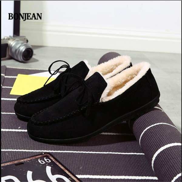 

bonjean winter new warm cotton shoes men's beanie shoes plus velvet korean fashion casual a pedal driving, Black