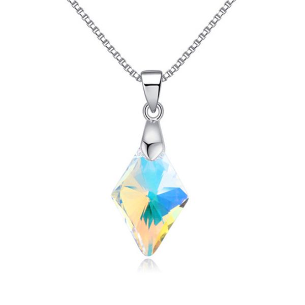 

мода ожерелье для женщин 2018 jewelry сделано с австрии кристалл высокого качества ромб shaped подвеска ювелирных подарков, Silver