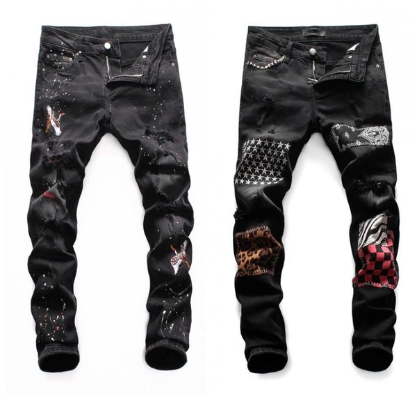 

мужские проблемные рваные джинсы байкер slim fit motorcycle denim hip hop mens denim тощие брюки js8109, Blue