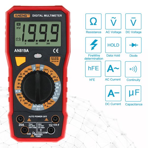 

aneng an819a digital multimeter true rms digital multimeter tester voltmeter battery tester esr meter multimetro richmet