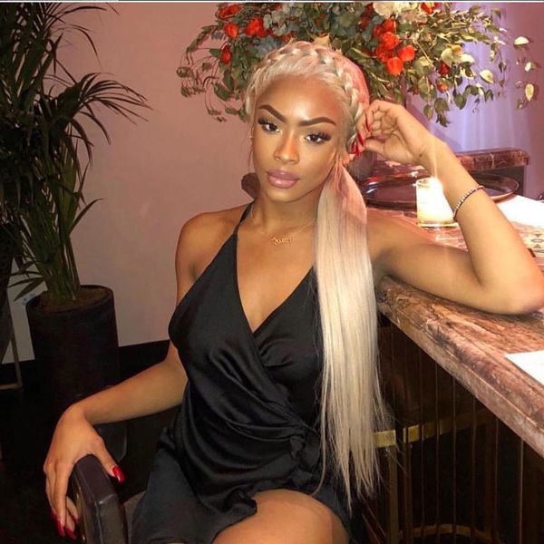 

613 glueless full lace wigs remy human hair with baby hair ombre 613 dark roots blonde for black women, Black;brown