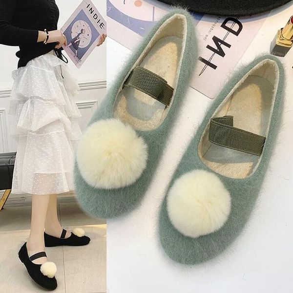 

cute plush shoes women warm peluche ballet flats fashion designer furry casual shoes woman winter loafers zapatillas mujer, Black