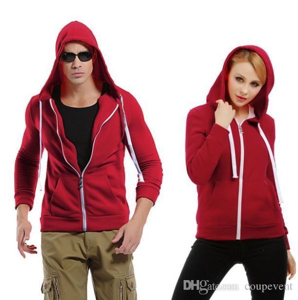 

couple clothing european size hoodies autumn spring men women zipper cardigan sweatshirts hooded solid color, Black