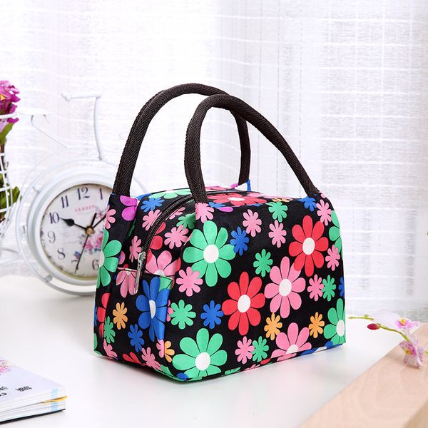 

leisure women portable lunch box insulated canvas lunch bag thermal picnic bags for women kids box bag tote, Blue;pink