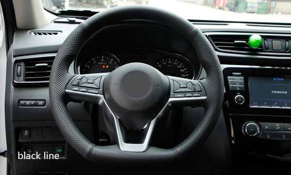 

black leather hand-stitched car steering wheel cover for nissan kicks x-trail 2017 march rogue qashqai serena 2017 2018