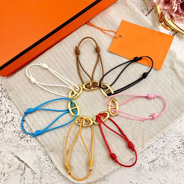 

european and american small pig nose brand colored bracelet for woman string ot buckle fashion brand designer jewelry for women with box, Golden;silver