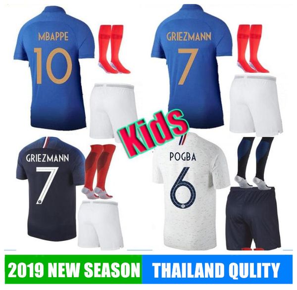 

2 stars kids 2019 20 world cup soccer jerseys payet dembele mbappe griezmann kante coman calcio football kits belgian shirts champion, Black;yellow