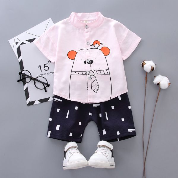 

kids clothes summer baby boys clothes fashion short sleeve cartoon bear print t-shirt +shorts costume set new1, White