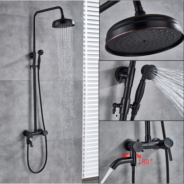 

Black Bronze Rainfall Shower Set Single Handle Swivel Waterfall Spout Bath Shower Mixer Faucet Brass Hand Shower Height Adjustab