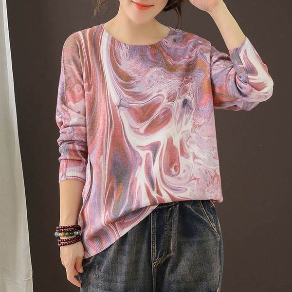 

women sweater knit long sleeve loose fit round neck pullover pattern print autumn winter nfe99, White;black