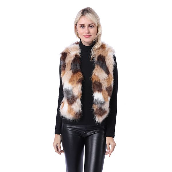 

faux leather fox fur short fur vest female fan color coat vest slim slimming nv101, Black