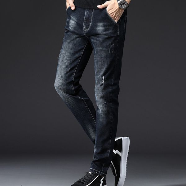 

men straight black jeans men korean jeans slim spring summer trendy foot stretch moto, Blue