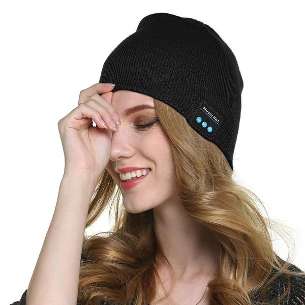

bluetooth beanie hat women men wireless music hat winter for outdoor sports hiking camping running winter, Black