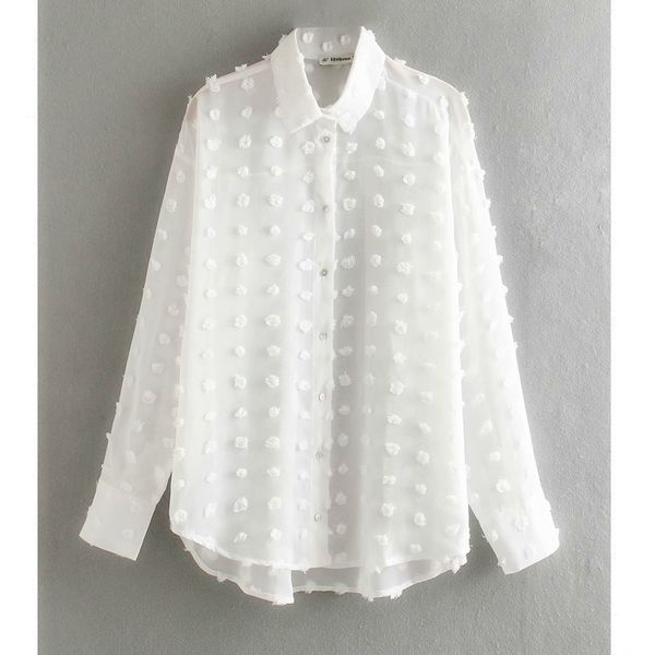 

2020 new women fashion dot stitching casual chiffon blouse shirt women long sleeve chic blusas perspective white chemise