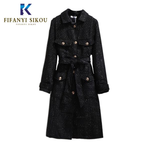 

oversized wool blend coat women winter coat loose plus size long trench thick warm overcoat female with belt, Black