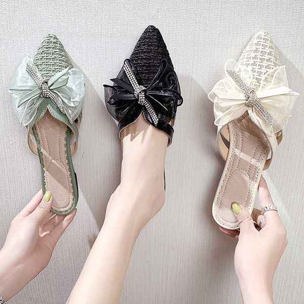 

shoes slippers flat slides cover toe slipers women butterfly-knot low 2020 soft rubber cotton fabric basic pu, Black