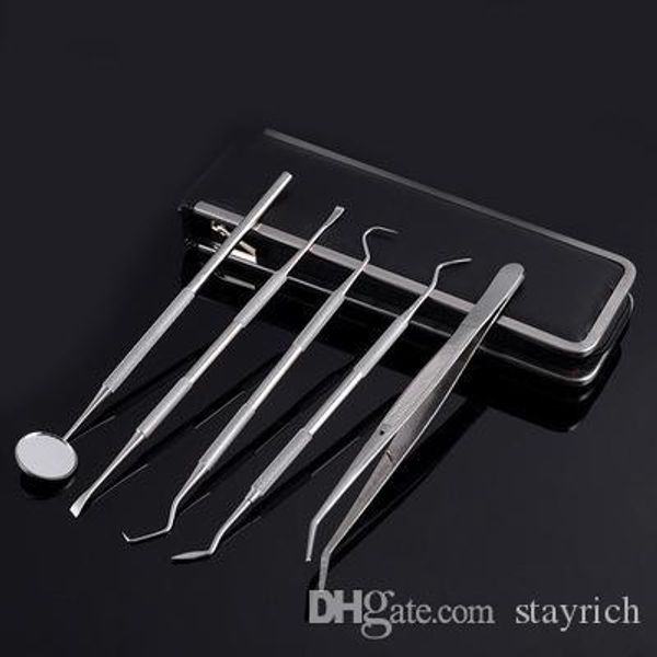 

5 pcs set dental tools stainless steel hygiene explorer probe hook pick scaler mirror tweezer teeth clean oral hygiene tool