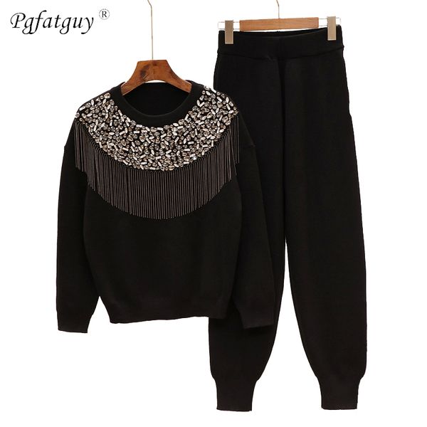Compre 2020 Diamantes Borla De Invierno Sueter Conjunto Mujer De