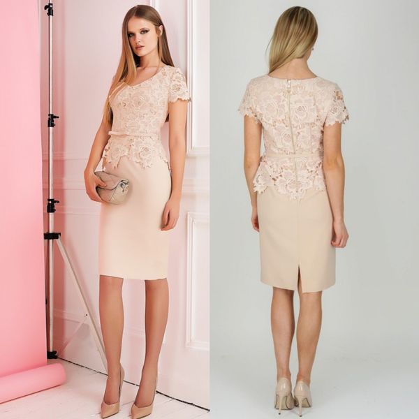 

lace mother of the bride dresses v neck short sleeves wedding guest dress knee length custom made formal gowns, Black;red