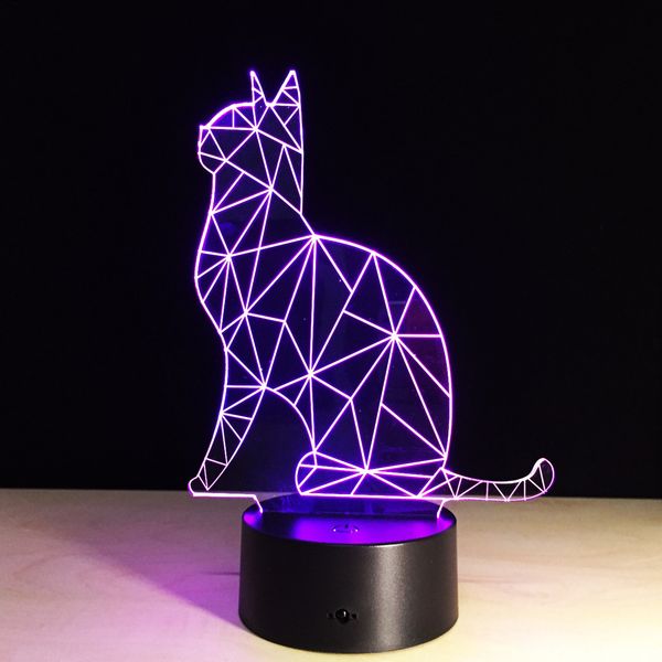 

lovely cat 3d night light touch switch led animal lamp 7 colors usb 3d illusion desk lamp home decor as kids toy gift dropship