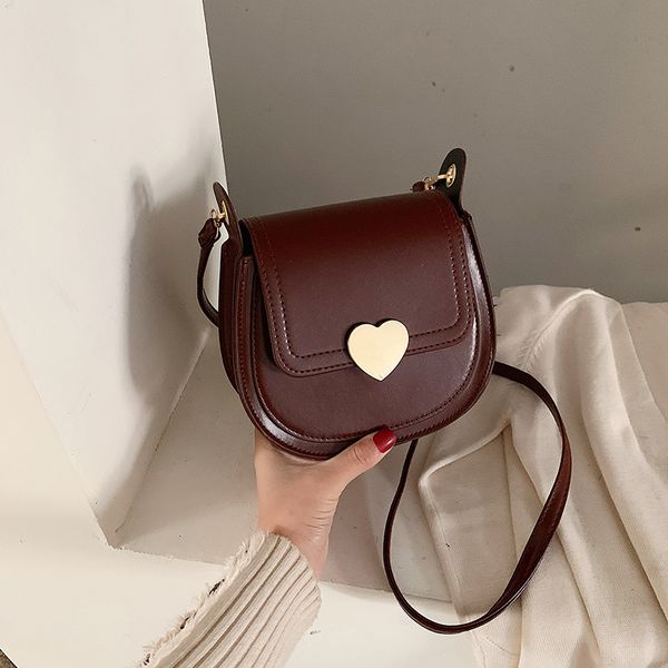 

2020 ladies shoulder bag peach heart lock female bag new niche pu crossbody ins fashion small round