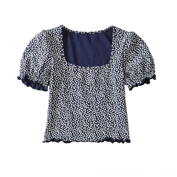 

australian niche floral wooden pullover ear short sleeve square collar pullover 2020 short t-shirt, White