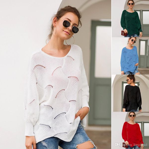 

long sleeve sweater women hollow out knitted sweater winter casual loose irregular pullovers women sweater, White;black