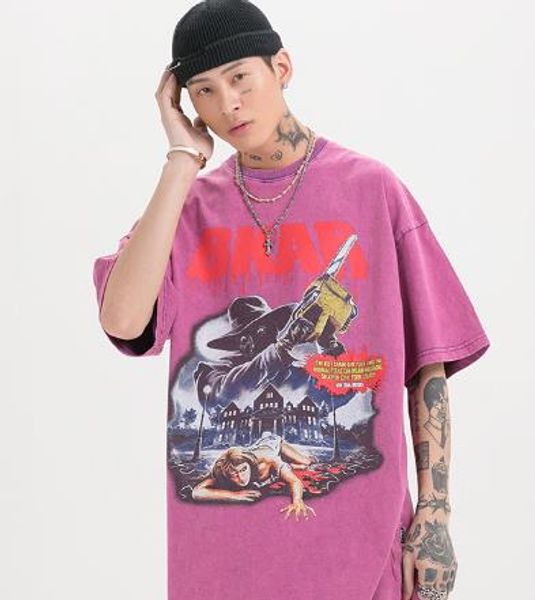 

offboy2020 summer new original tshirt designer quality t-shirt dark chainsaw killer printed men short sleeved tshirt street hip hop tee, White;black