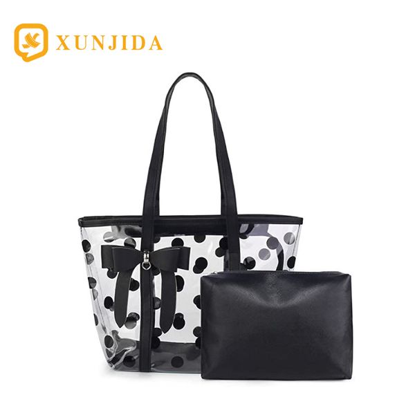 

xunjida женщины очистить tote сумки лук волна точка плеча сумку сумка пляжная сумка корзина работа прозрачный стадион путешествия