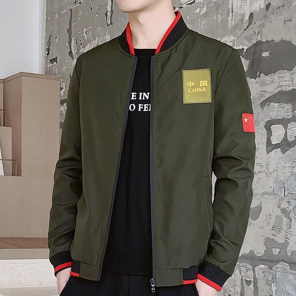 

summer vintage cotton jacket for men printing china loge casual slim outer doors solid color jacket wind breaker, Black;brown