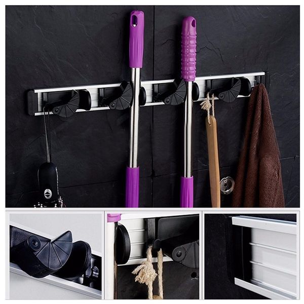 

wall mounted 4 positions kitchen storage mop organizer holder brush broom hanger black other event party supplies