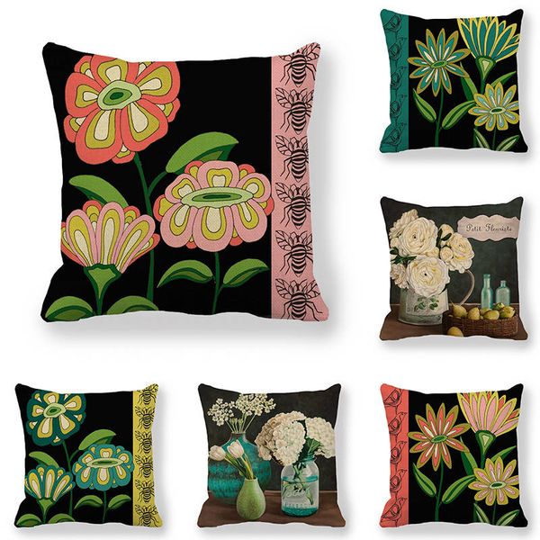 

45cm*45cm cushion cover hand-painted chrysanthemum linen/cotton pillow case sofa and home decorative pillow cover