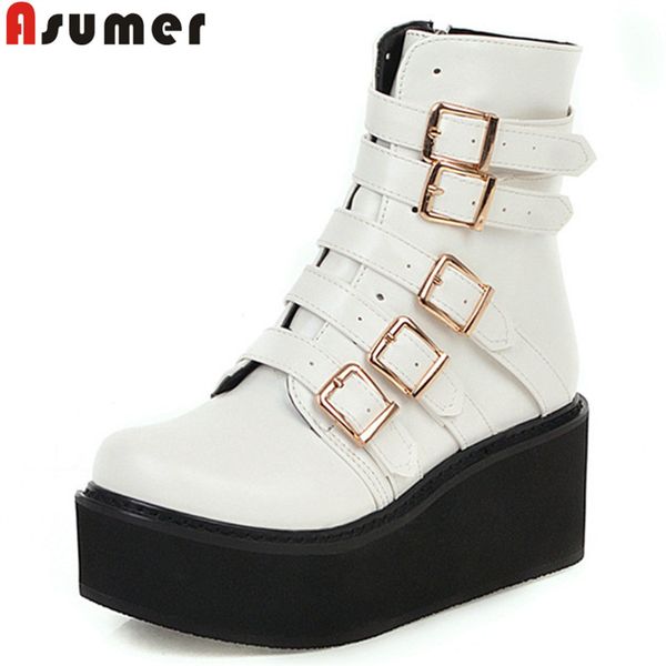 

asumer large size 34-46 fashion ankle boots women round toe flat platform autumn winter boots classic prom women 2020 new, Black