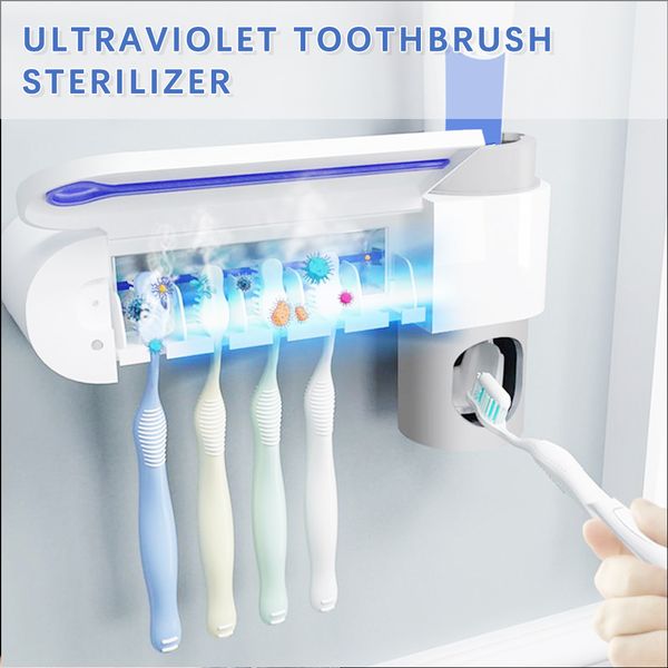 

3 in 1 usb charging uv light ultraviolet toothbrush sterilizer toothbrush holder automatic toothpaste squeezers dispenser home bathroom set