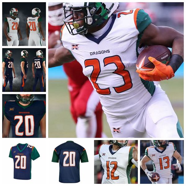 

2020 драконы xfl трикотажные изделия футбола фред росс джерси jalen роуэлл брок миллер джон сантьяго mikah holder cole tracy navy заказ прош, Black;red