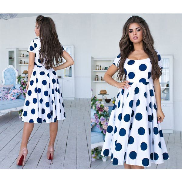 

Bohemian Dot Printed A-line Party Dress Short Sleeve O neck Elegant Vintage Summer New Fashion Chic Dress