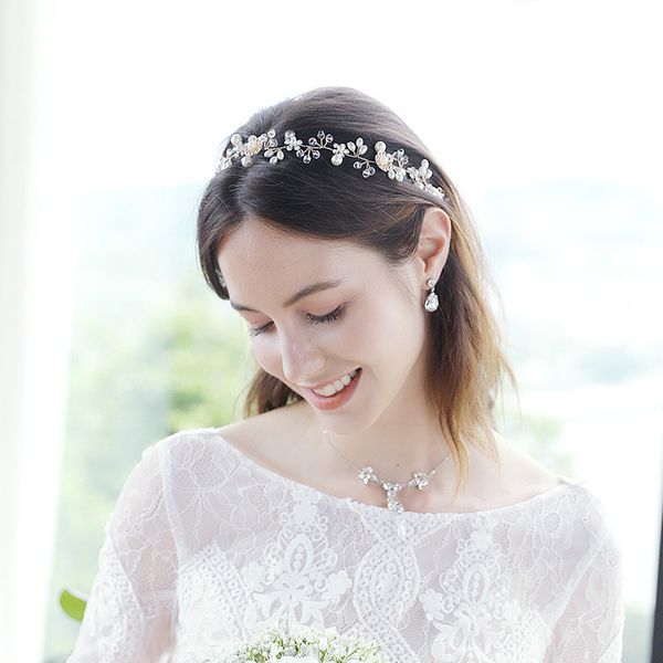 

new european and american bride jewelry beautiful flowers hand-made bead headband with wedding garment headdress hair jewelry, Golden;white