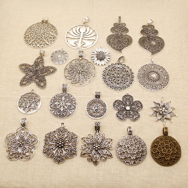 

10 pieces charm for making jewelry diy round flower sunflower hj222, Bronze;silver